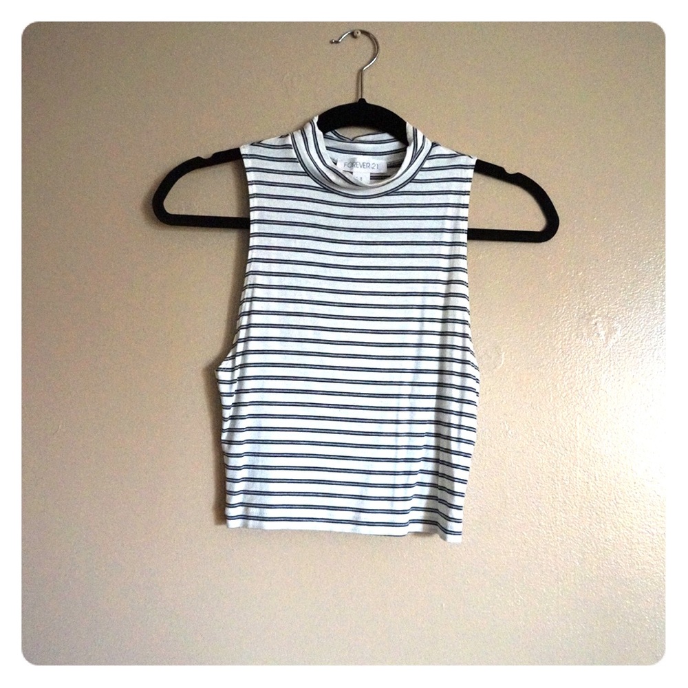 Striped mock neck crop top